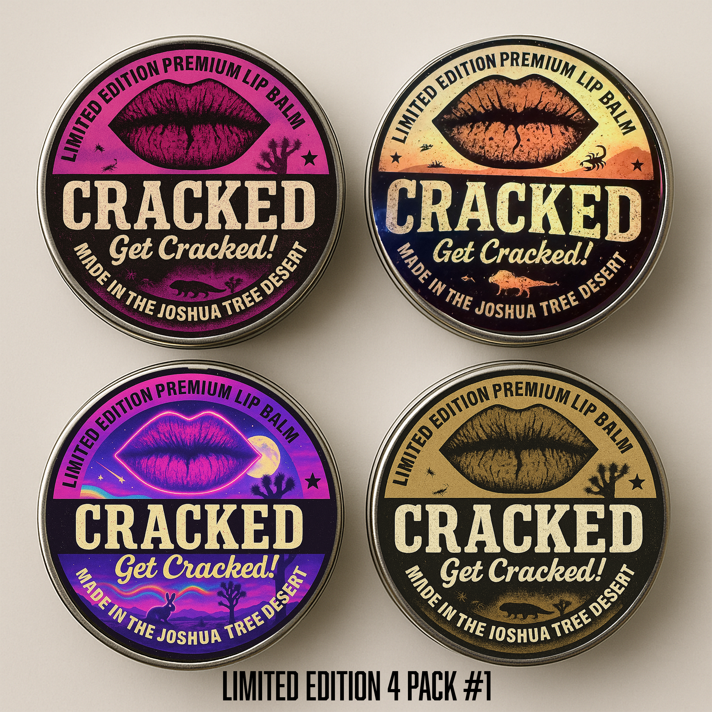 Cracked Collector’s Club – Monthly 4-Pack Subscription
Limited Art Tins • Organic Raw Lip Butter • Cancel Anytime